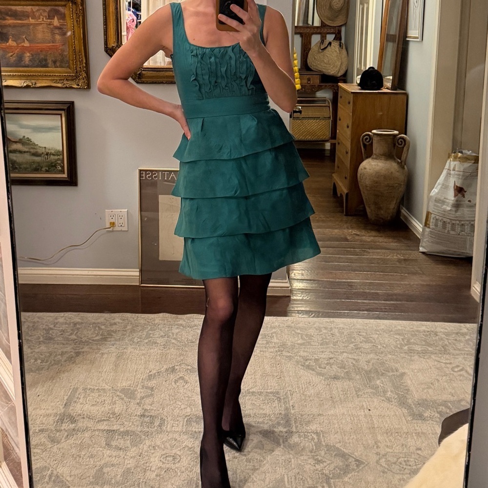 Max & Cleo Teal Ruffled Mini Dress - Picture 2 of 9
